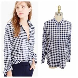 Navy & White Mini Buffalo Checked Plaid Shirt M